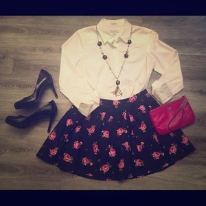 Forever 21 Black Floral Pleated Skirt